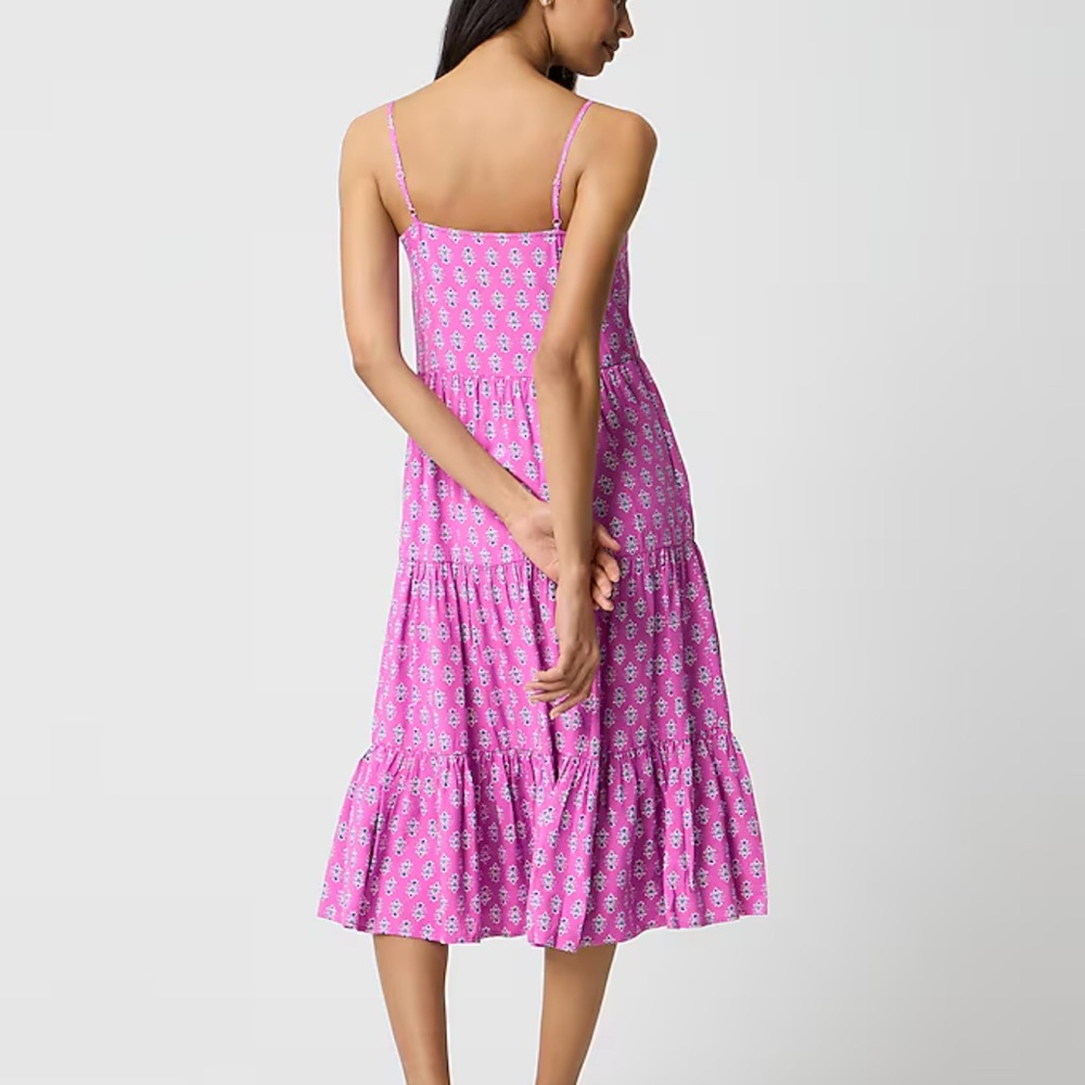 Strappy tiered midi dress Festive Pink Baltic Blu Size 12 Large J Crew - Picture 3 of 4